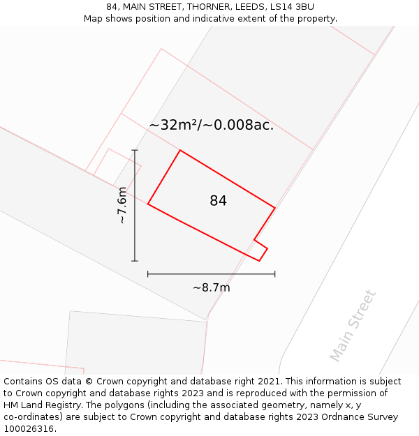 84, MAIN STREET, THORNER, LEEDS, LS14 3BU: Plot and title map