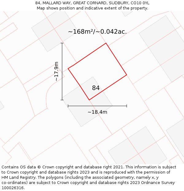84, MALLARD WAY, GREAT CORNARD, SUDBURY, CO10 0YL: Plot and title map
