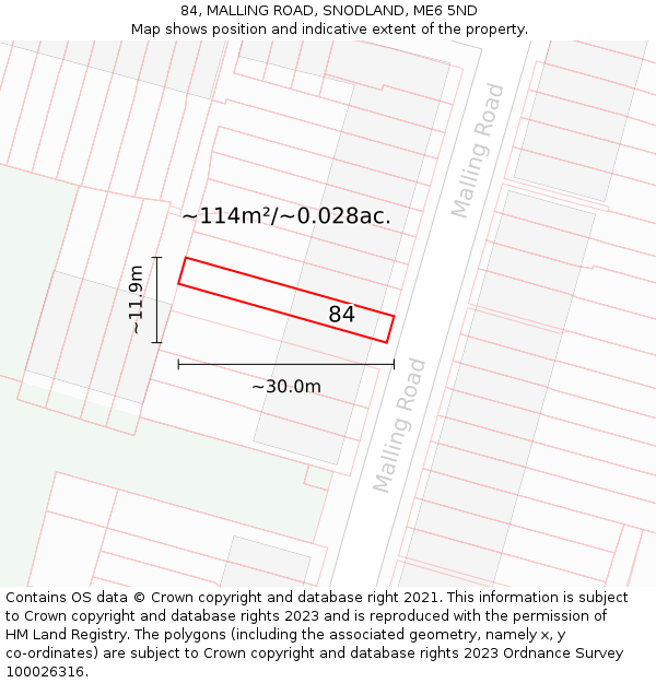 84, MALLING ROAD, SNODLAND, ME6 5ND: Plot and title map