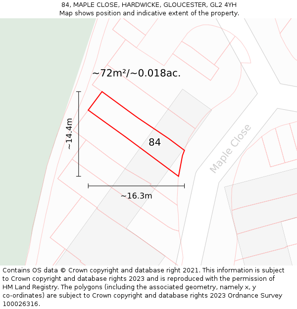 84, MAPLE CLOSE, HARDWICKE, GLOUCESTER, GL2 4YH: Plot and title map