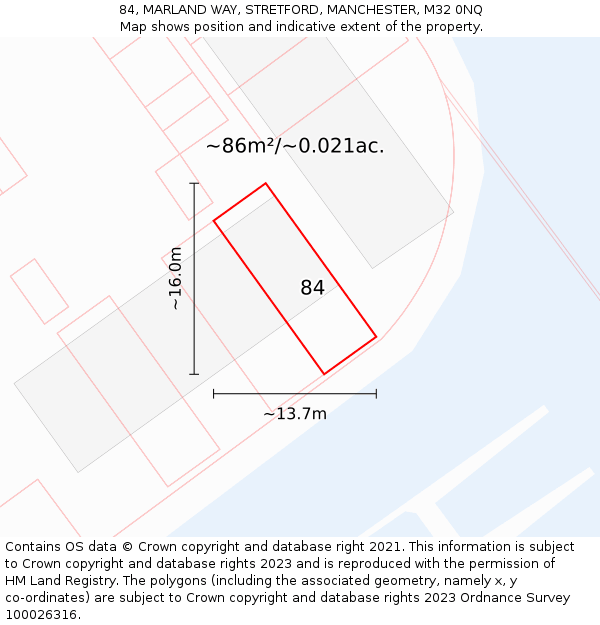 84, MARLAND WAY, STRETFORD, MANCHESTER, M32 0NQ: Plot and title map