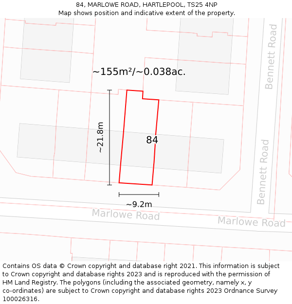 84, MARLOWE ROAD, HARTLEPOOL, TS25 4NP: Plot and title map