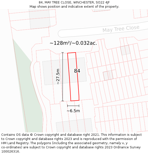 84, MAY TREE CLOSE, WINCHESTER, SO22 4JF: Plot and title map