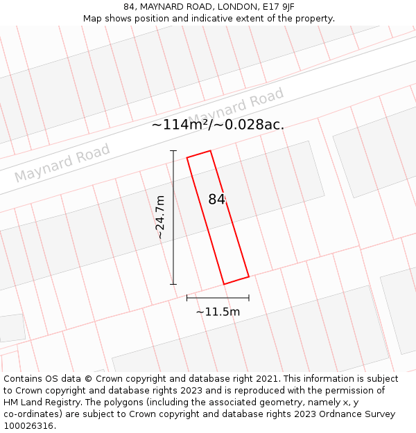 84, MAYNARD ROAD, LONDON, E17 9JF: Plot and title map