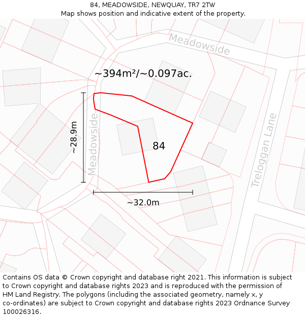 84, MEADOWSIDE, NEWQUAY, TR7 2TW: Plot and title map