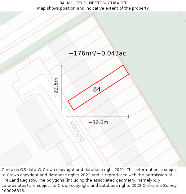 84, MILLFIELD, NESTON, CH64 3TF: Plot and title map