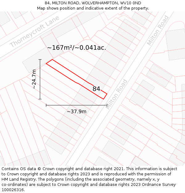 84, MILTON ROAD, WOLVERHAMPTON, WV10 0ND: Plot and title map