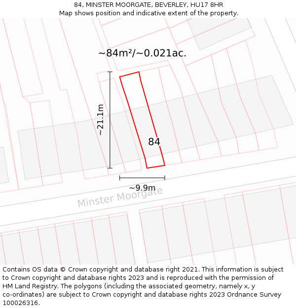 84, MINSTER MOORGATE, BEVERLEY, HU17 8HR: Plot and title map