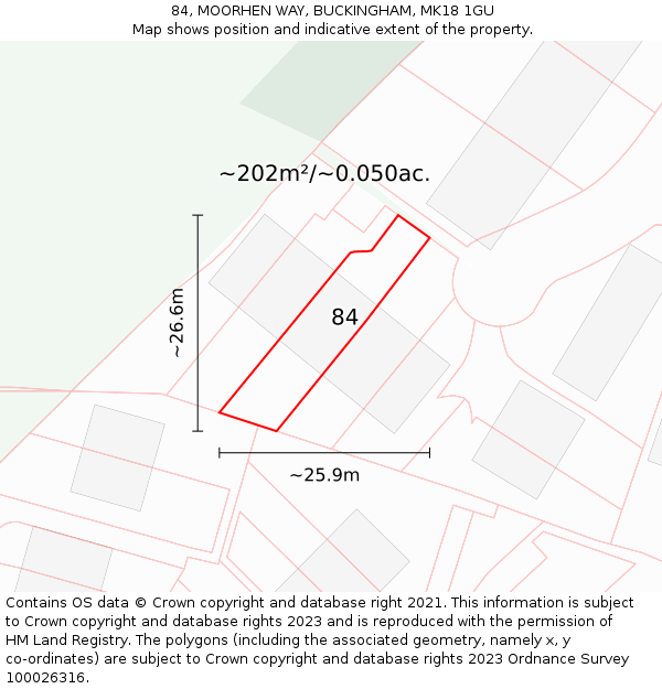84, MOORHEN WAY, BUCKINGHAM, MK18 1GU: Plot and title map