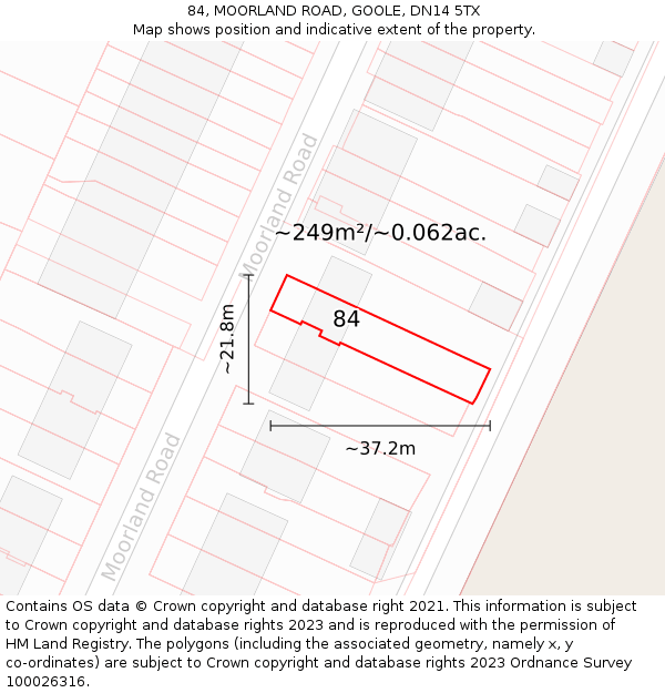 84, MOORLAND ROAD, GOOLE, DN14 5TX: Plot and title map