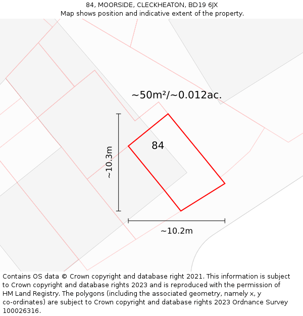 84, MOORSIDE, CLECKHEATON, BD19 6JX: Plot and title map