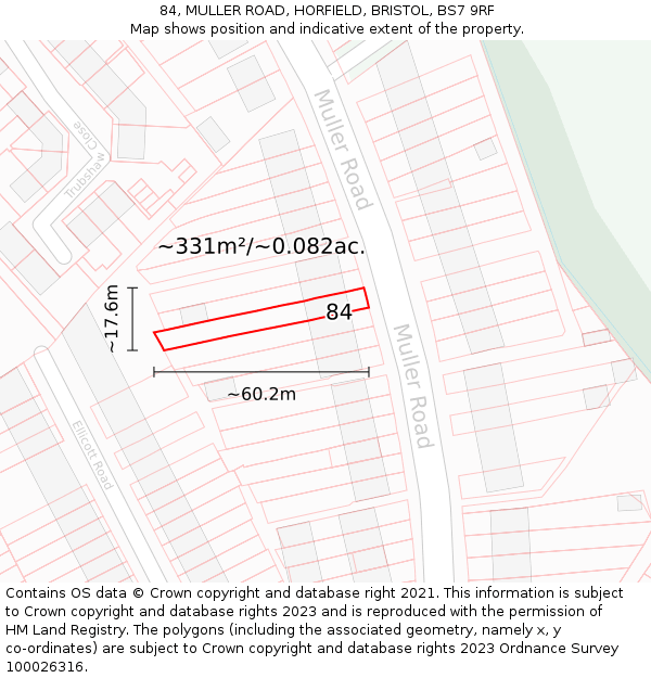 84, MULLER ROAD, HORFIELD, BRISTOL, BS7 9RF: Plot and title map