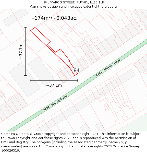 84, MWROG STREET, RUTHIN, LL15 1LF: Plot and title map