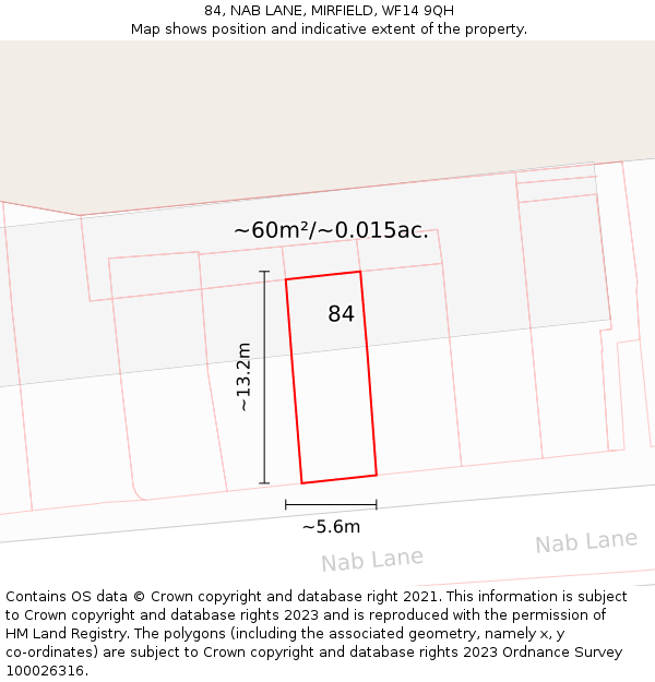 84, NAB LANE, MIRFIELD, WF14 9QH: Plot and title map