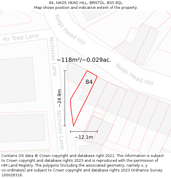 84, NAGS HEAD HILL, BRISTOL, BS5 8QL: Plot and title map