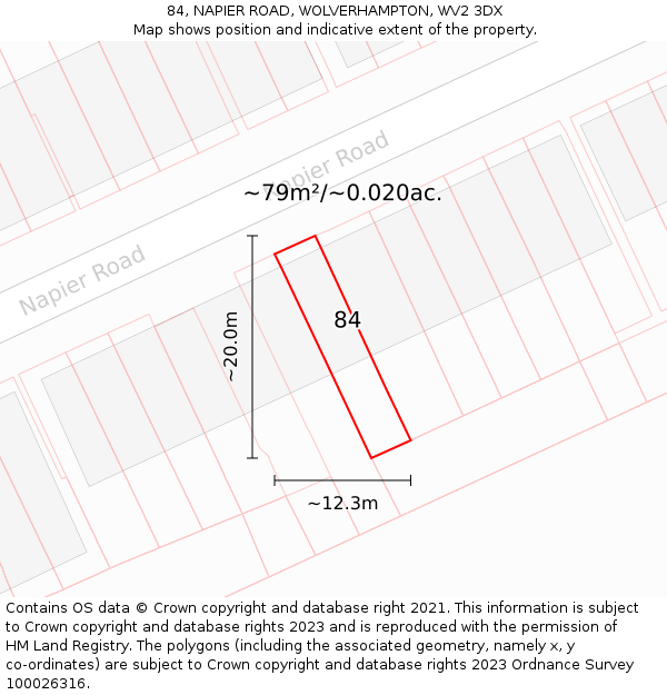84, NAPIER ROAD, WOLVERHAMPTON, WV2 3DX: Plot and title map