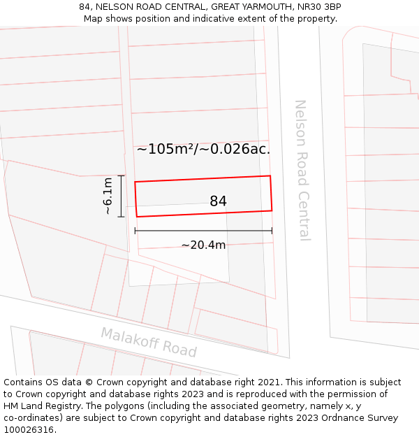 84, NELSON ROAD CENTRAL, GREAT YARMOUTH, NR30 3BP: Plot and title map