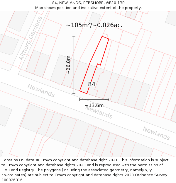 84, NEWLANDS, PERSHORE, WR10 1BP: Plot and title map