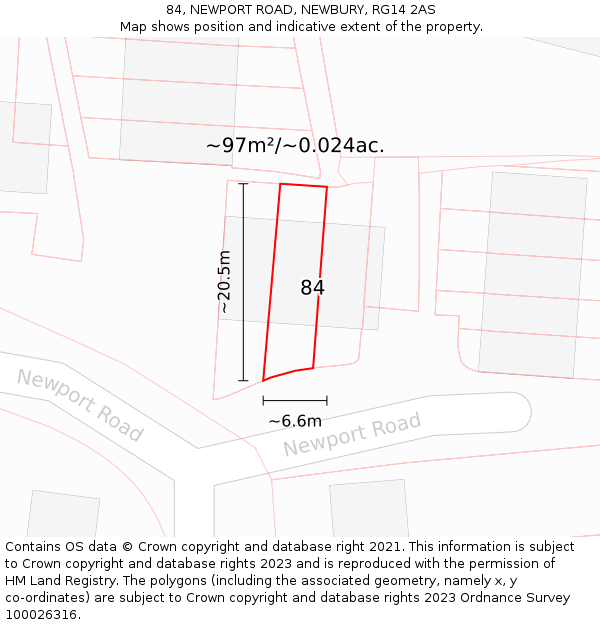 84, NEWPORT ROAD, NEWBURY, RG14 2AS: Plot and title map