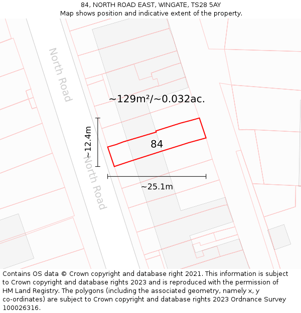 84, NORTH ROAD EAST, WINGATE, TS28 5AY: Plot and title map