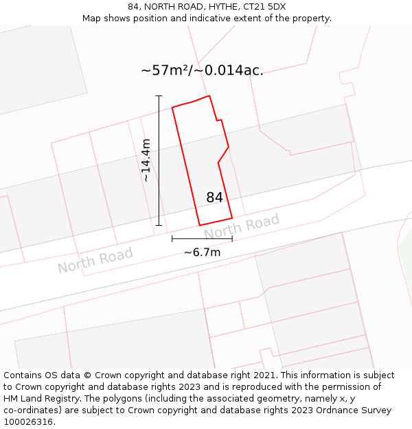 84, NORTH ROAD, HYTHE, CT21 5DX: Plot and title map