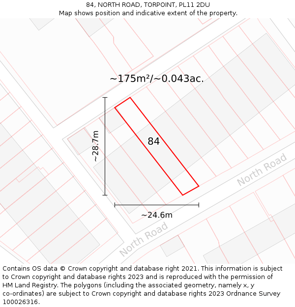 84, NORTH ROAD, TORPOINT, PL11 2DU: Plot and title map