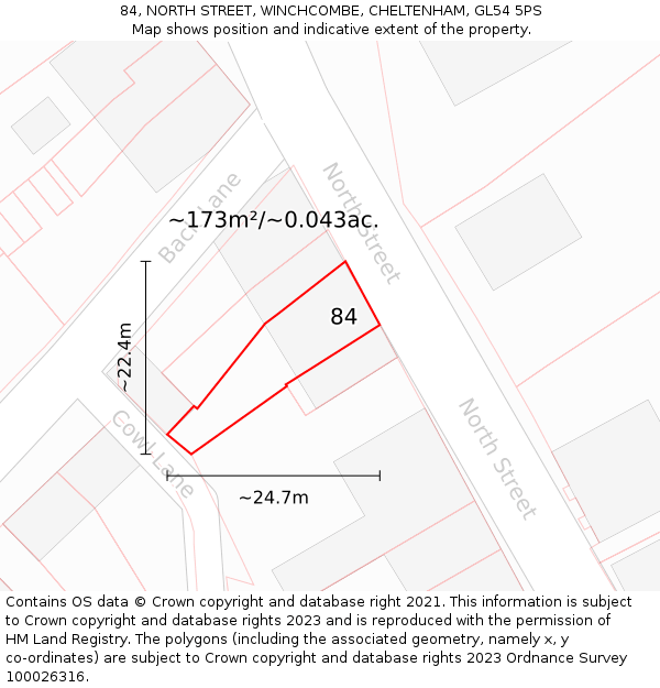 84, NORTH STREET, WINCHCOMBE, CHELTENHAM, GL54 5PS: Plot and title map