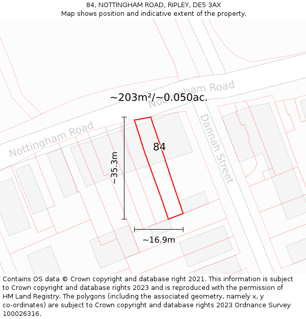 84, NOTTINGHAM ROAD, RIPLEY, DE5 3AX: Plot and title map