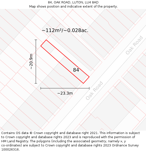 84, OAK ROAD, LUTON, LU4 8AD: Plot and title map