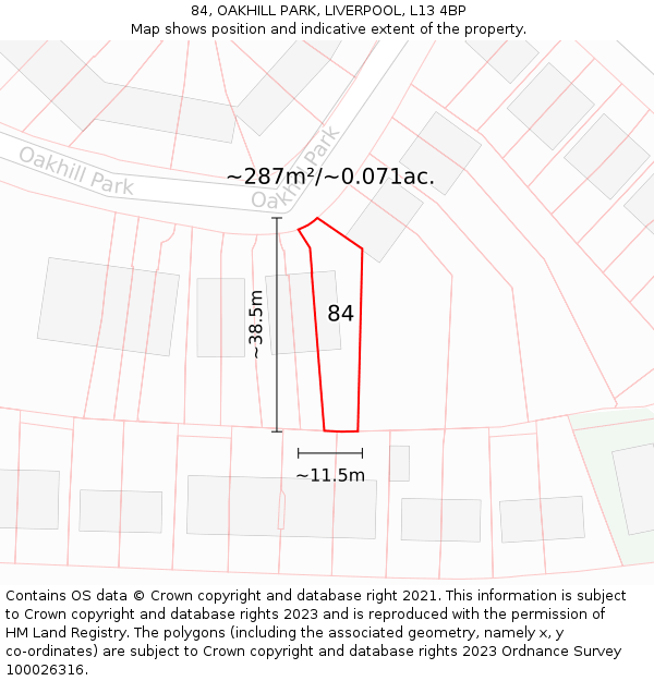84, OAKHILL PARK, LIVERPOOL, L13 4BP: Plot and title map