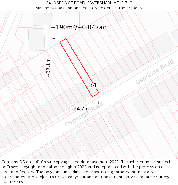 84, OSPRINGE ROAD, FAVERSHAM, ME13 7LG: Plot and title map