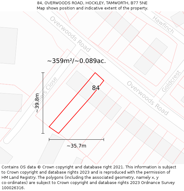 84, OVERWOODS ROAD, HOCKLEY, TAMWORTH, B77 5NE: Plot and title map