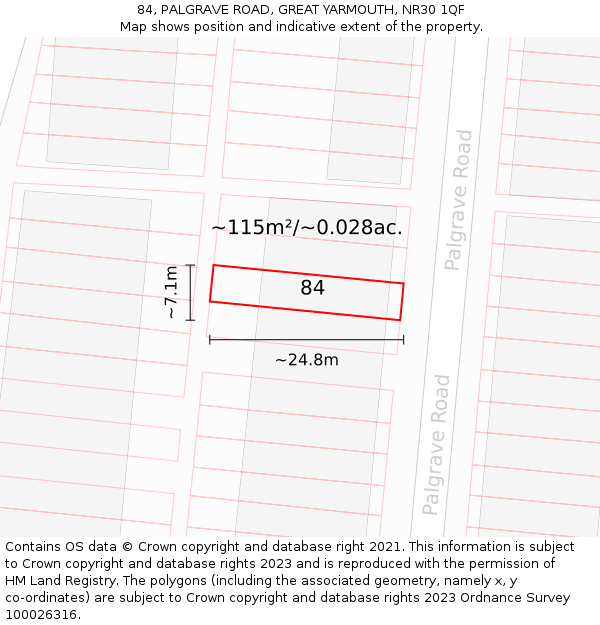 84, PALGRAVE ROAD, GREAT YARMOUTH, NR30 1QF: Plot and title map