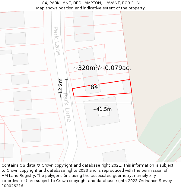 84, PARK LANE, BEDHAMPTON, HAVANT, PO9 3HN: Plot and title map