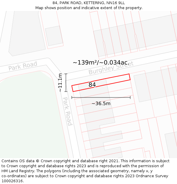 84, PARK ROAD, KETTERING, NN16 9LL: Plot and title map