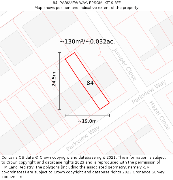 84, PARKVIEW WAY, EPSOM, KT19 8FF: Plot and title map