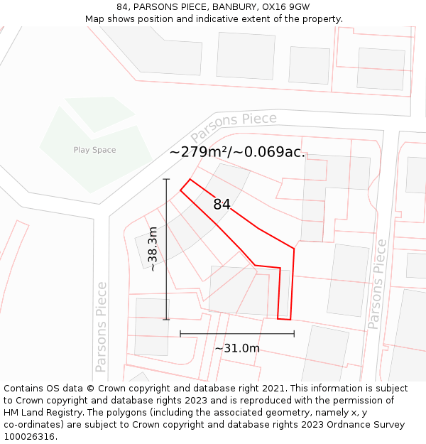 84, PARSONS PIECE, BANBURY, OX16 9GW: Plot and title map