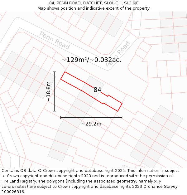 84, PENN ROAD, DATCHET, SLOUGH, SL3 9JE: Plot and title map