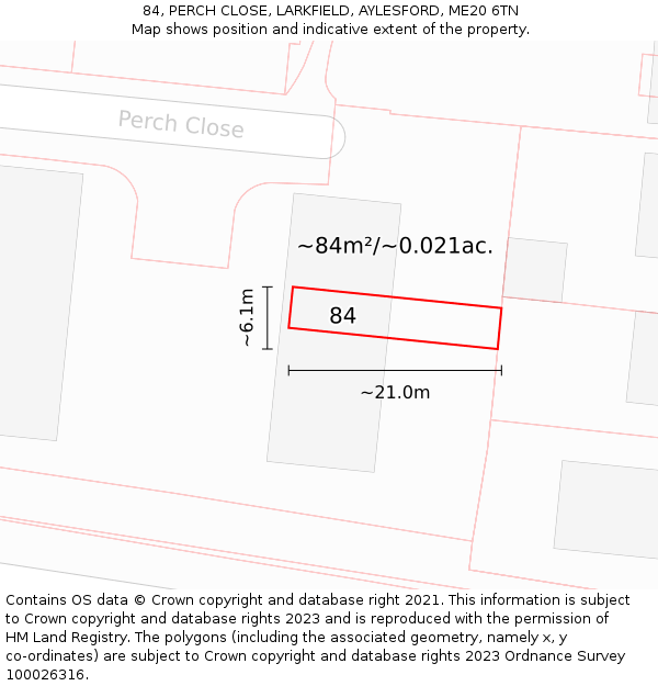 84, PERCH CLOSE, LARKFIELD, AYLESFORD, ME20 6TN: Plot and title map