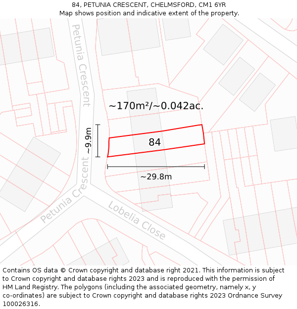 84, PETUNIA CRESCENT, CHELMSFORD, CM1 6YR: Plot and title map