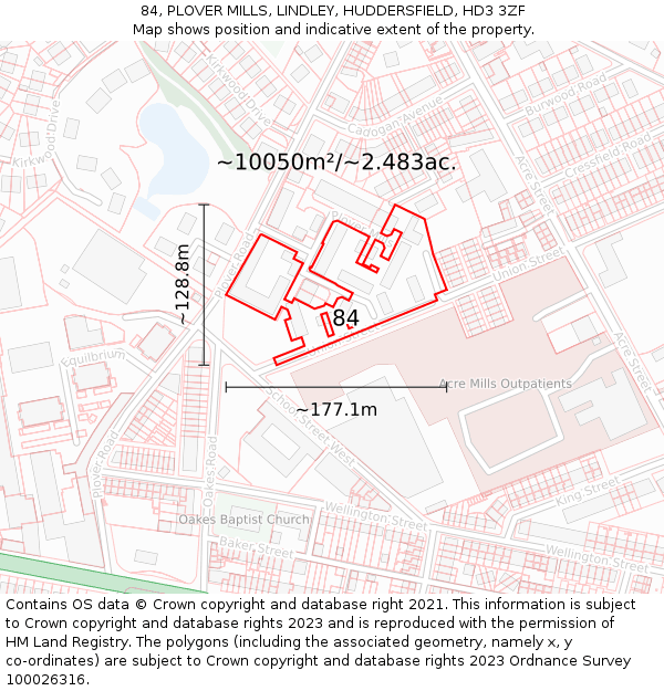 84, PLOVER MILLS, LINDLEY, HUDDERSFIELD, HD3 3ZF: Plot and title map
