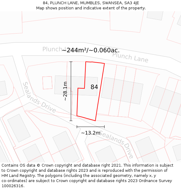 84, PLUNCH LANE, MUMBLES, SWANSEA, SA3 4JE: Plot and title map