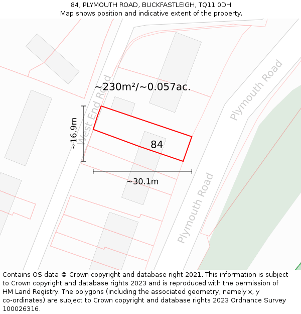 84, PLYMOUTH ROAD, BUCKFASTLEIGH, TQ11 0DH: Plot and title map