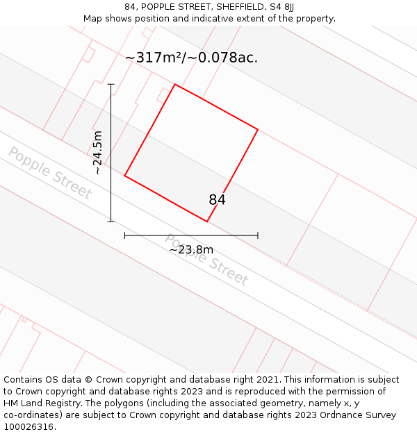 84, POPPLE STREET, SHEFFIELD, S4 8JJ: Plot and title map