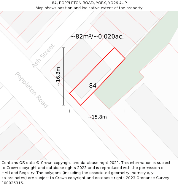 84, POPPLETON ROAD, YORK, YO26 4UP: Plot and title map