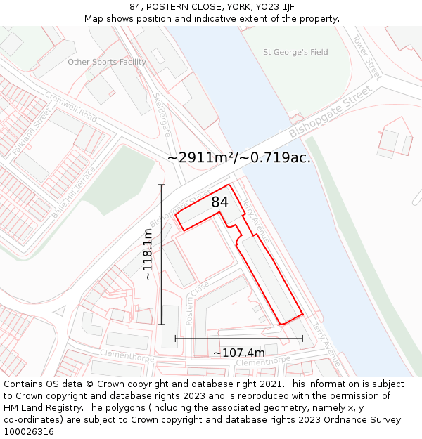 84, POSTERN CLOSE, YORK, YO23 1JF: Plot and title map