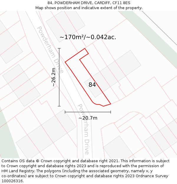 84, POWDERHAM DRIVE, CARDIFF, CF11 8ES: Plot and title map