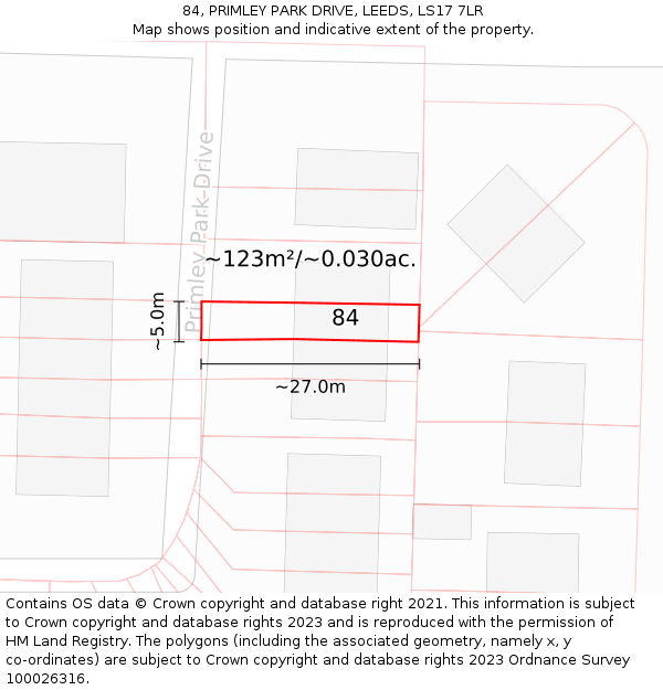 84, PRIMLEY PARK DRIVE, LEEDS, LS17 7LR: Plot and title map