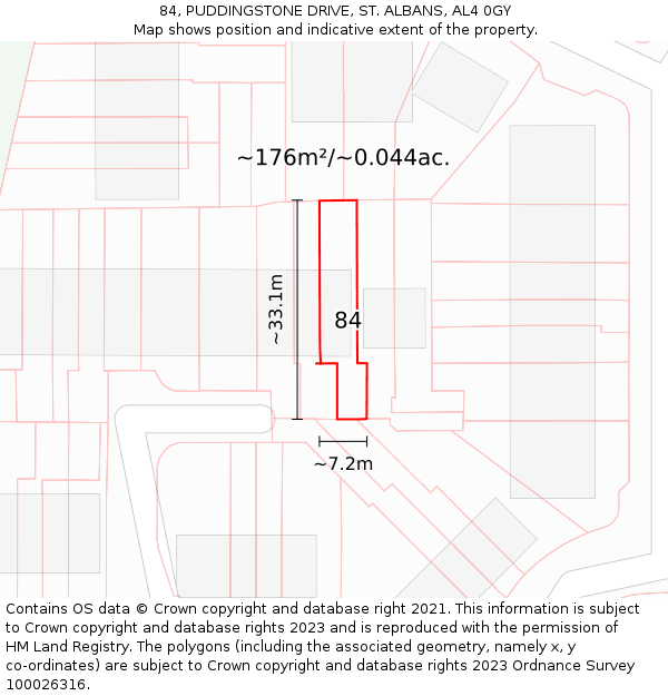 84, PUDDINGSTONE DRIVE, ST. ALBANS, AL4 0GY: Plot and title map