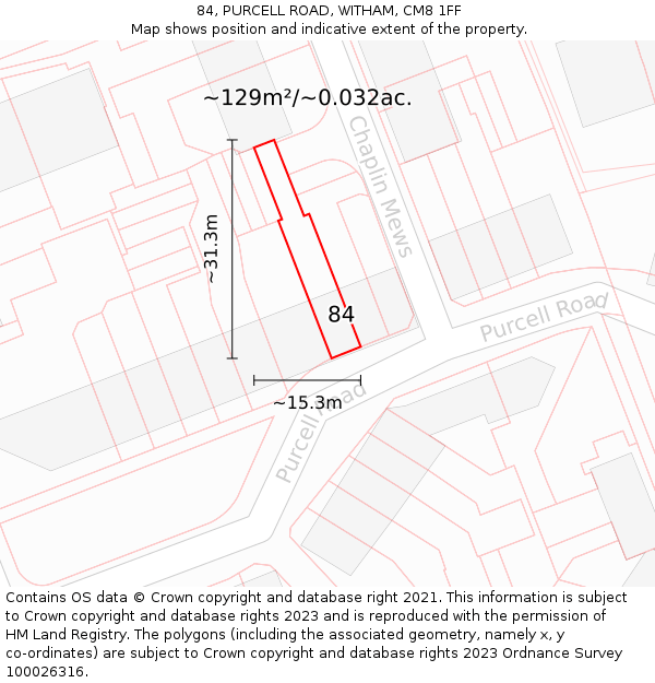 84, PURCELL ROAD, WITHAM, CM8 1FF: Plot and title map